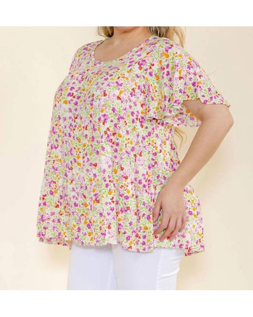 Glitzy Girlz Pink Preity Plus Size Floral Print Tunic Top