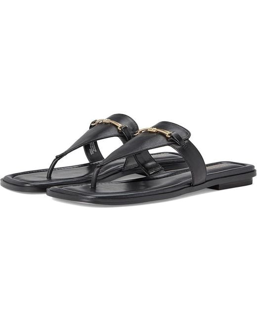 Michael Kors Black Lena 40R5Lefs1L Thong Leather T-Strap Sandal Ver365