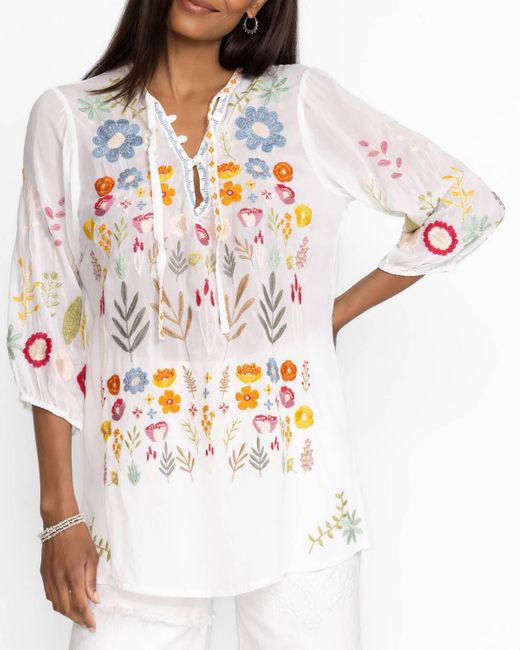 Johnny Was White Mikah Tunic Top