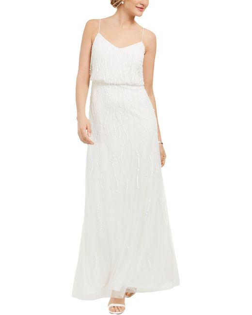 Adrianna Papell White Embellished Maxi Evening Dress