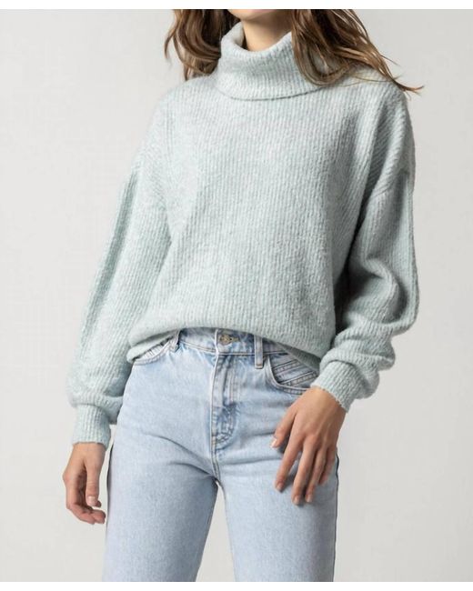 Lilla P Blue Oversized Ribbed Turtleneck Sweater