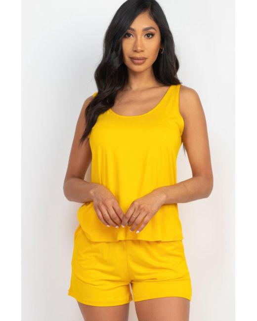 TRUEDAMES Yellow Comfy Tank Top & Shorts Set