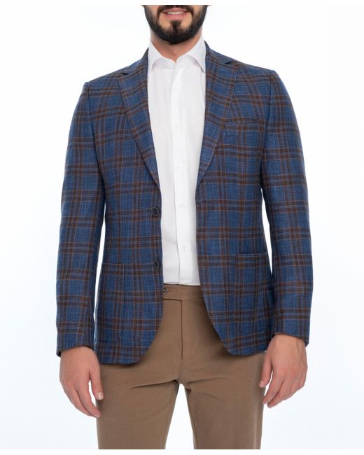 VELLAPAIS Blue Marion Regular Fit Plaid Sport Coat for men
