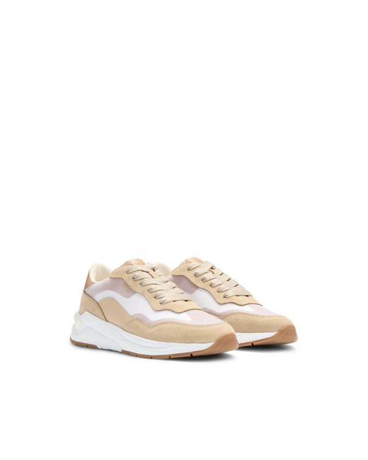 Boss Natural Running-Inspired Trainers With Suede And Mesh