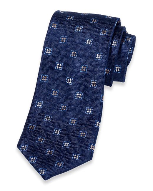 Paul Fredrick Blue Medallion Woven Silk Tie for men