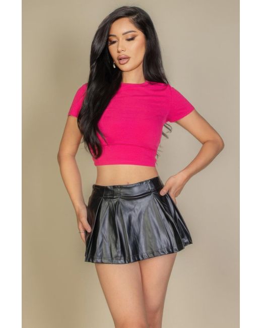 TRUEDAMES Pink Basic Short Sleeve Ribbed Round Neck Top