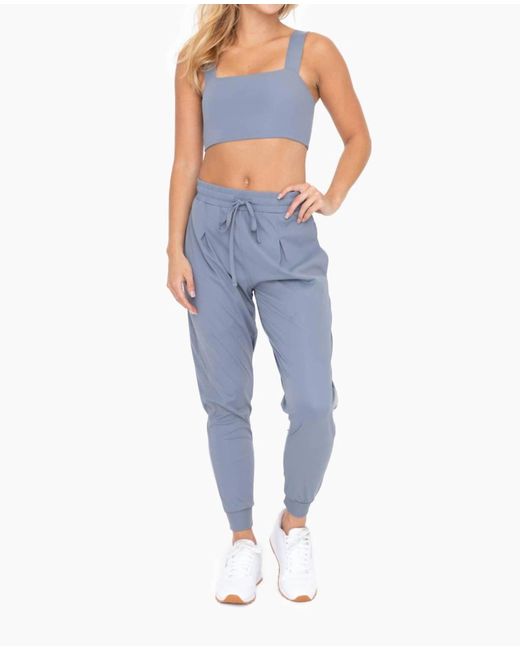 Mono B Blue Solid Pleated Front joggers