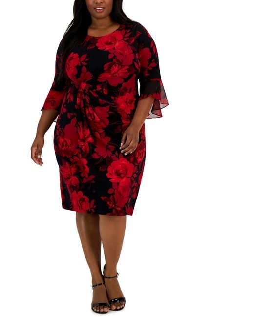 Connected Apparel Red Plus Faux Wrap Midi Cocktail And Party Dress