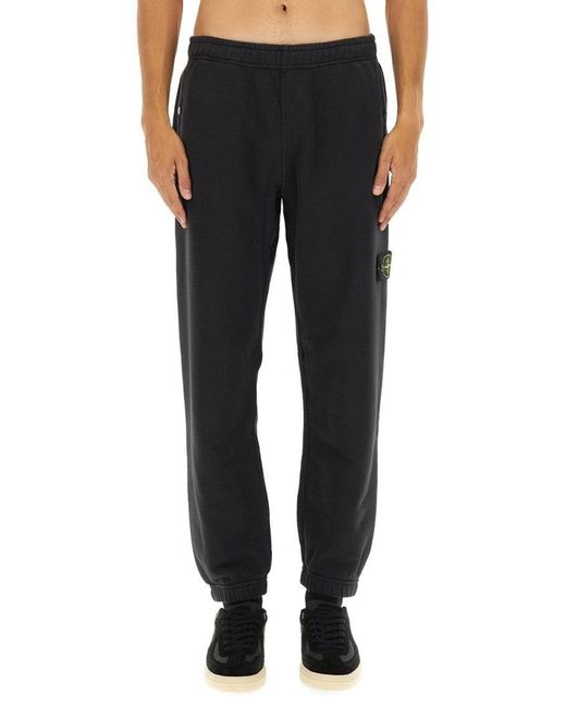 Stone Island Men's Black Relaxed Fit Fleece Jogger Pants