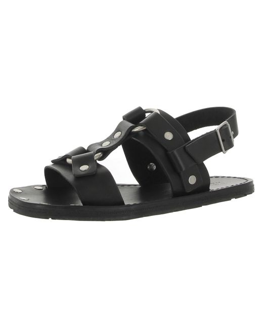 Re/done Black 70s Tire Tread Sandal Leather Strappy T-strap Sandals