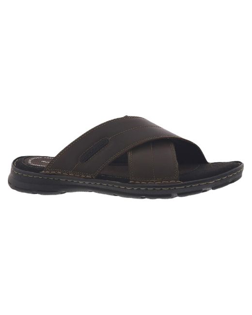 Rockport Black Darwyn Xband Leather Slip On Footbed Sandals for men