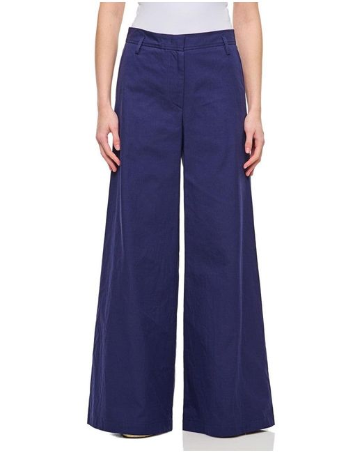 Alberto Biani Blue Relaxed-Fit Cotton Wide Trousers
