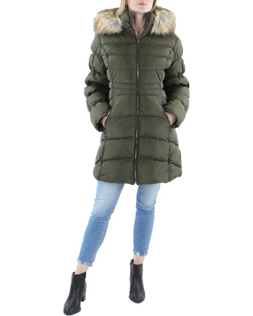 Laundry by Shelli Segal Green Slimming Faux Fur Puffer Jacket