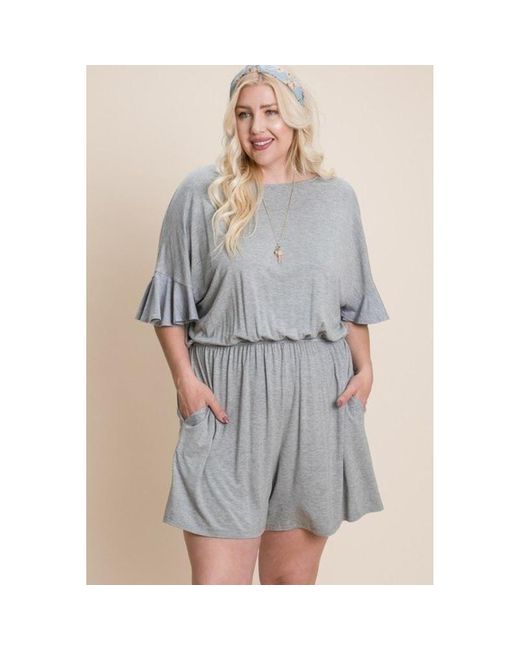 Fashnzfab Gray Plus Size Solid Rayon Modal Mini Romper