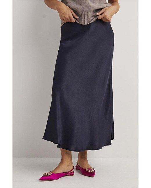 Boden Blue Satin Bias-cut Midi Skirt