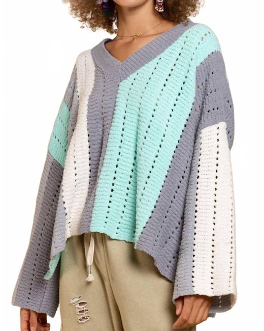 Pol Blue Soft Striped V-Neck