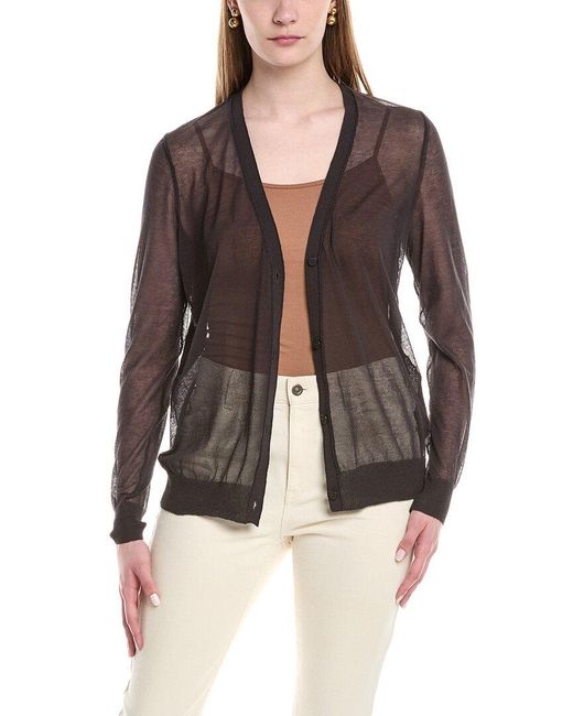 Lafayette 148 New York Brown V-neck Button Front Wool-blend Cardigan