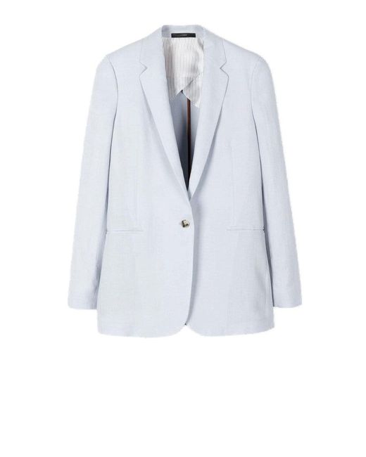 Paul Smith Blue Pale Linen Blazer With One-Button Closure