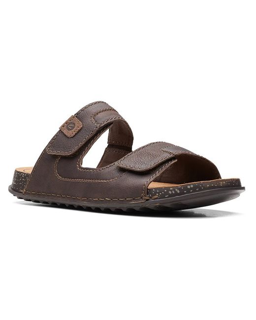 Clarks Brown Crestview East Leather Adjustable Slide Sandals for men