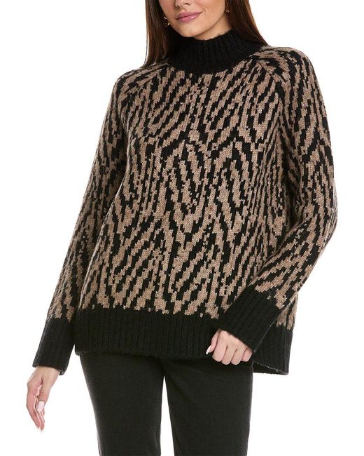 Reiss Black Joanna Animal Pattern Wool-Blend Roll Neck Jumper