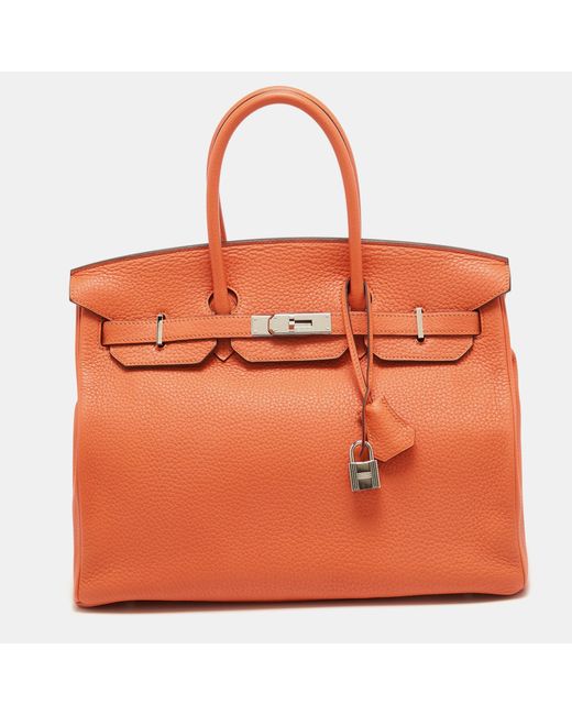 Hermès Orange Feu Taurillon Clemence Palladium Finish Birkin 35 Bag