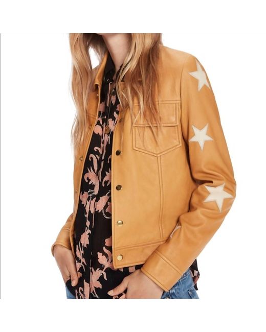 Scotch & Soda Embroidered Leather Shirt Jacket in Orange | Lyst