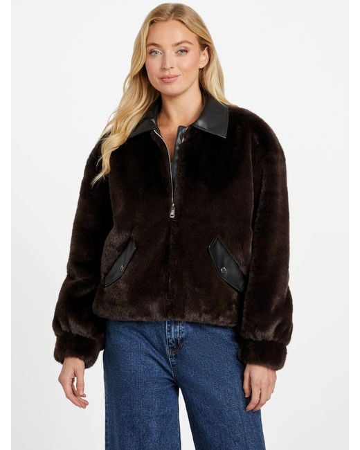 Guess Black Thea Faux-Fur Jacket