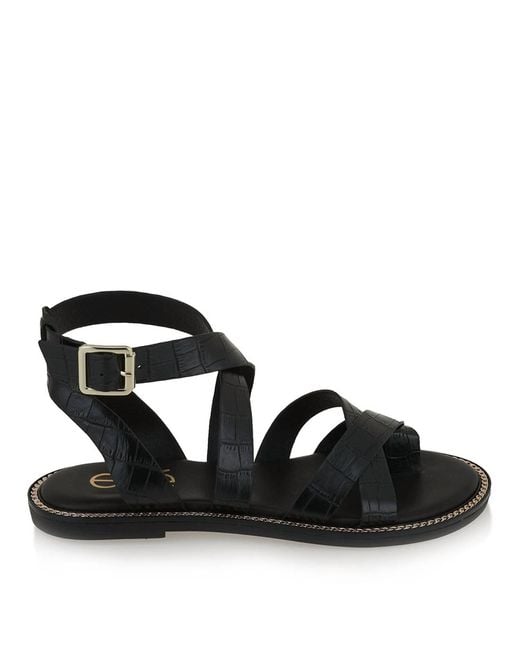 Exe' Black Alexia Flat Strappy Sandal