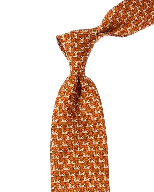 Ferragamo Orange Mustang Silk Tie for men