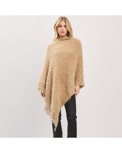 TRUEDAMES Natural Fringe Hem Fuzzy Knit Poncho