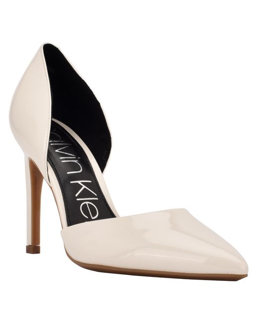 Calvin Klein White Hayden Faux Leather Pointed Toe Pumps