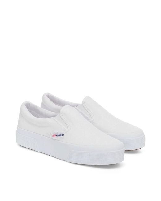 Superga White 2740 Platform Slip On Shoes