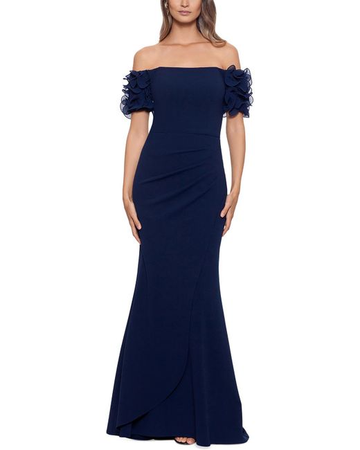 Xscape Off-the-shoulder Long Evening Dress in Blue | Lyst
