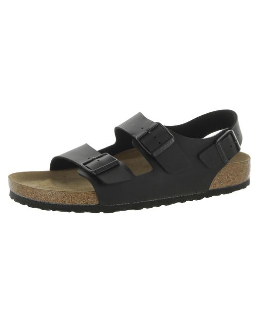 Birkenstock Black Leather Slip On Slide Sandals for men