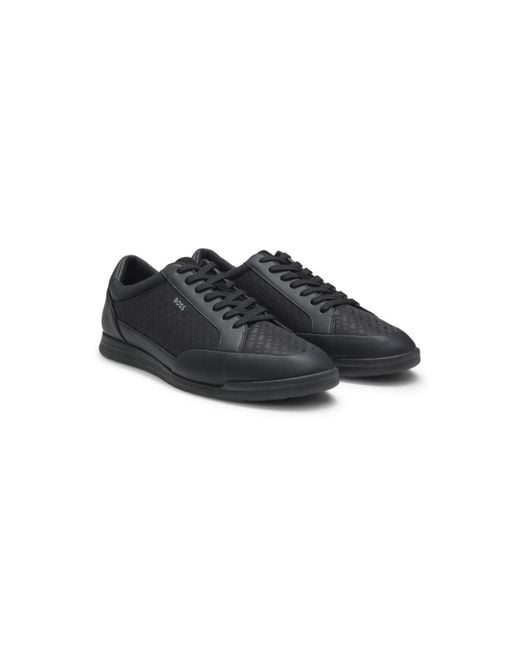 Boss Black Monogram-Jacquard Trainers With Leather Trims for men