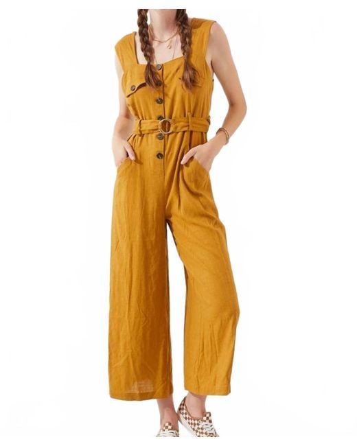 Jade By Jane Orange Square Neck Button Down Jumpsuit