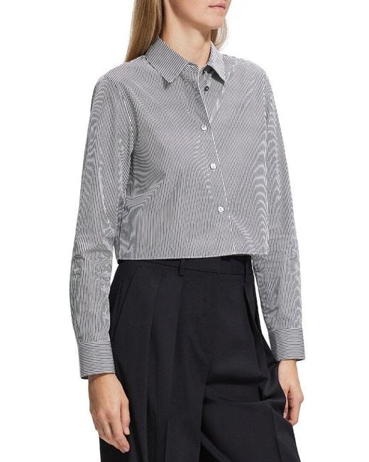Theory Gray Crop Classic Shirt