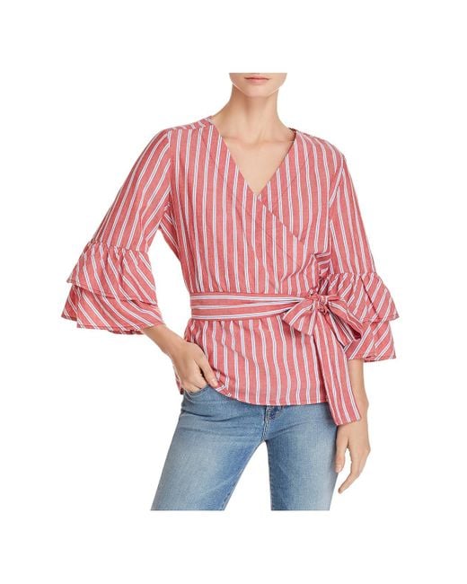 Beach Lunch Lounge Arianna Striped Button-down Wrap Top in Red | Lyst
