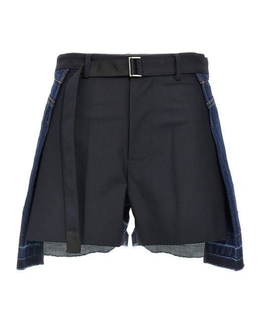 Sacai Blue Wool Insert Shorts