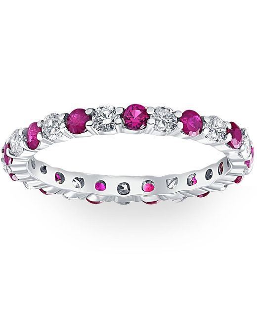 Pompeii3 Purple 1 Cttw Ruby & Diamond Wedding Eternity Stackable Ring 10k White Gold