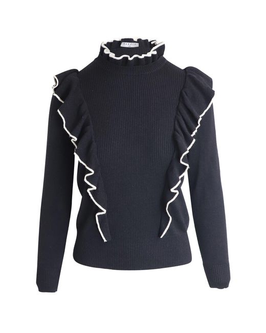 Sandro Blue Wool Blend Sweater With Ruffles