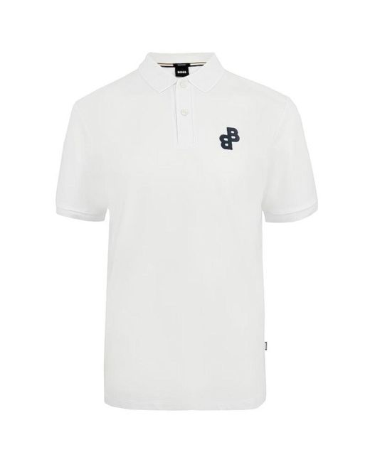 Boss White Men Parlay - Pique Cotton Bb Logo Short Sleeve Polo Shirt for men