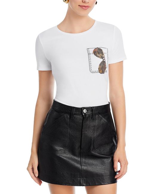 Karl Lagerfeld White Sunglasses Embellished Cotton Graphic T-shirt