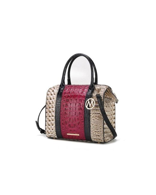 Fashnzfab Pink Mkf Ember Faux Crocodile-Embossed Satchel