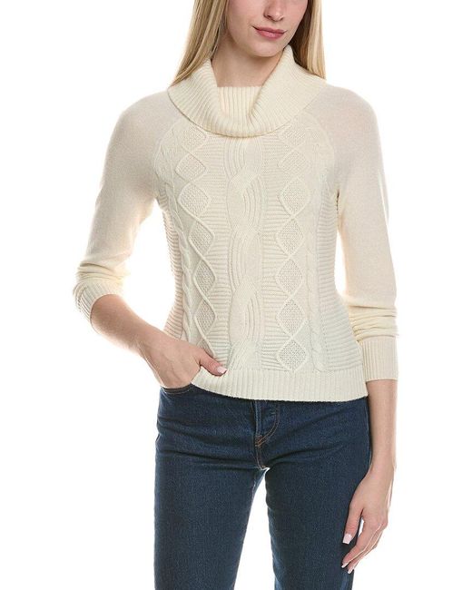 Sofiacashmere White Cable Rib Texture Cowl Neck Wool & Cashmere-Blend Sweater