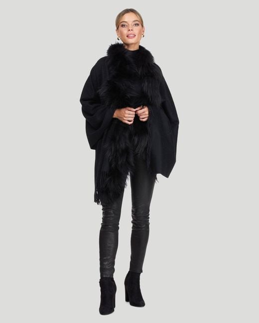 Gorski Blue Cashmere Stole With Fox And Cashmere Fringes