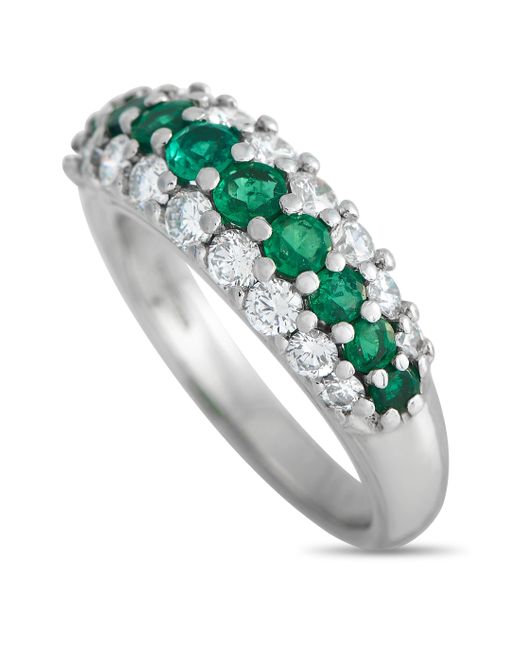 Tiffany & Co Metallic Platinum 1.0ct Diamond And Emerald Ring Ti09-120523