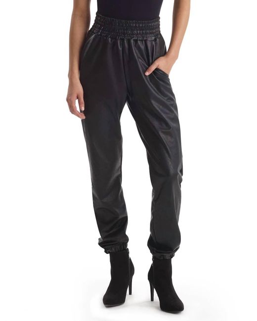 Commando Black Faux Leather Smocked Jogger