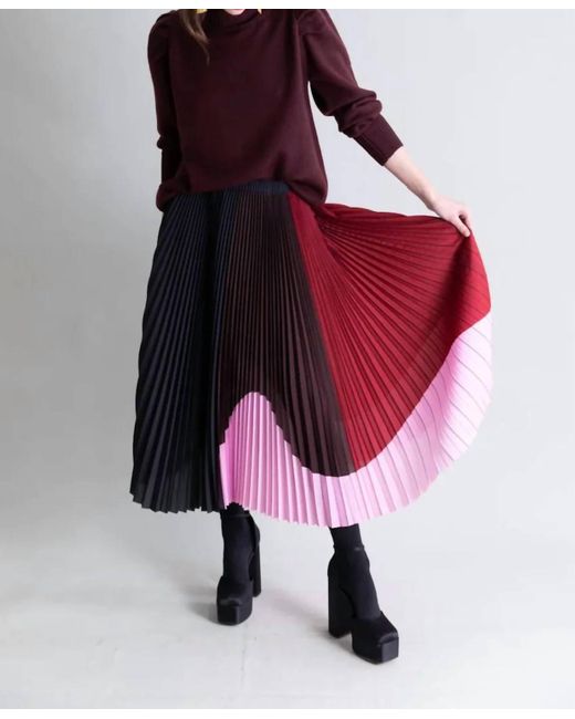 Psophia Red Pleated Colorblock Skirt