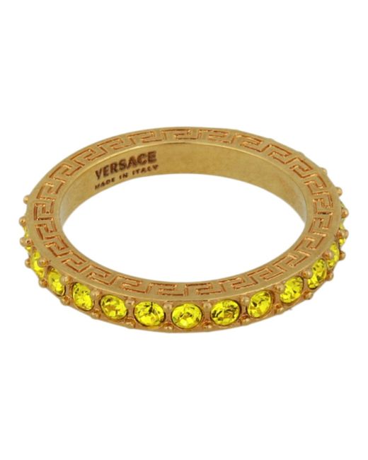 Versace Metallic Crystal Embellished Greca Ring